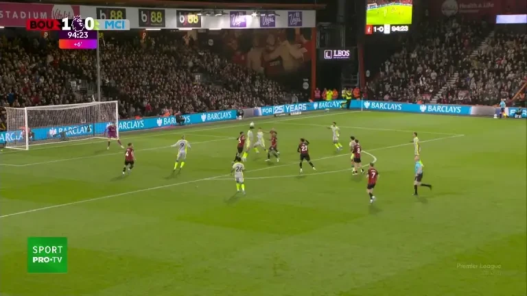 Erling Haaland, gol printr-un șut năprasnic, în prelungirile meciului Bournemouth - Manchester City 1-1