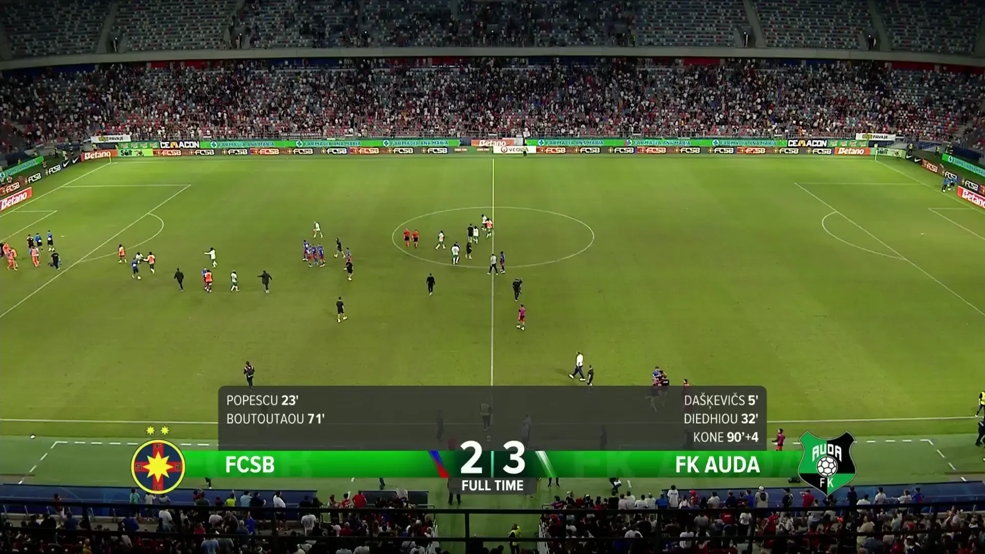 FCSB - Auda 2-3 | Imagini de la finalul meciului. Fanii scandează: 'Hoții, hoții!'