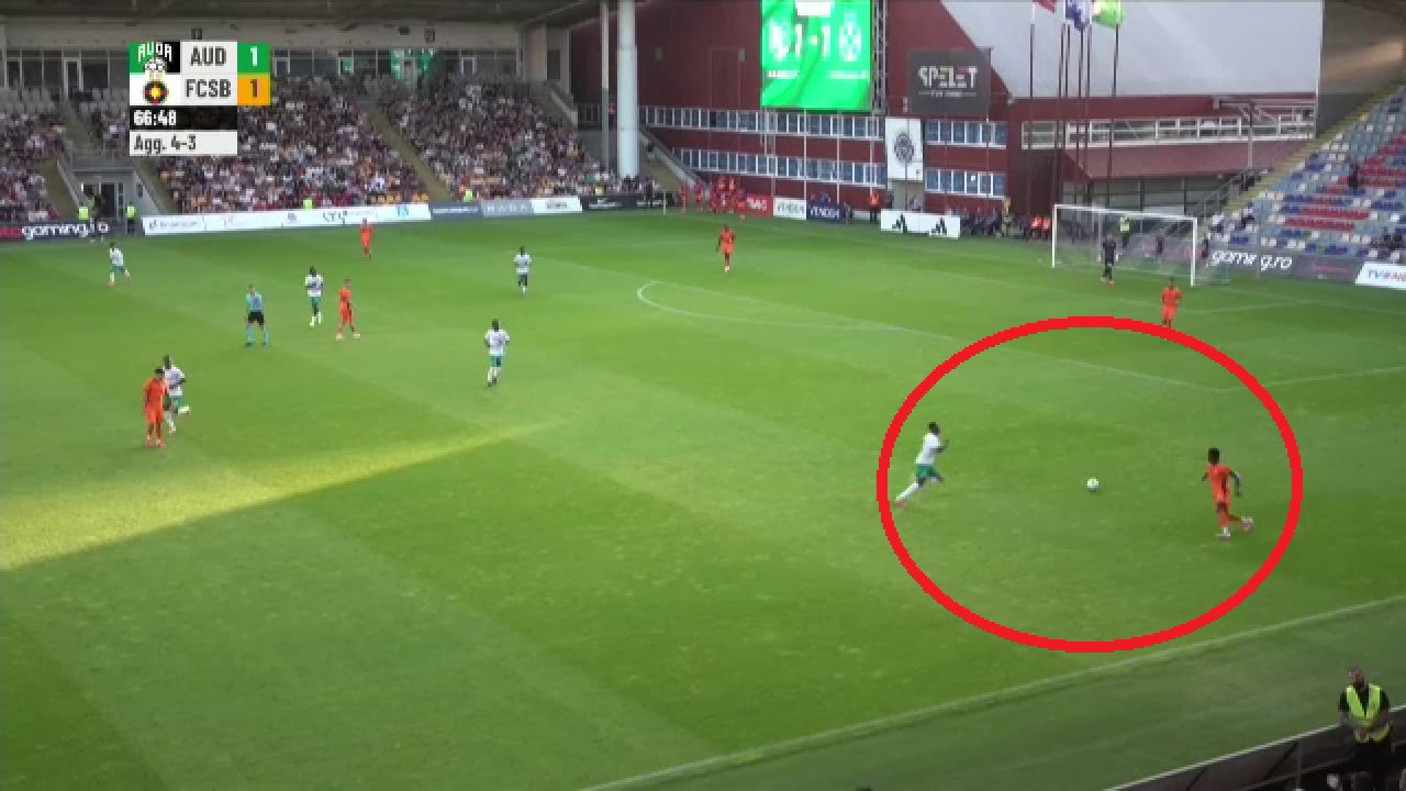 FCSB, gafă impardonabilă în defensivă. Faza prin care Auda a înscris golul 2 la Riga