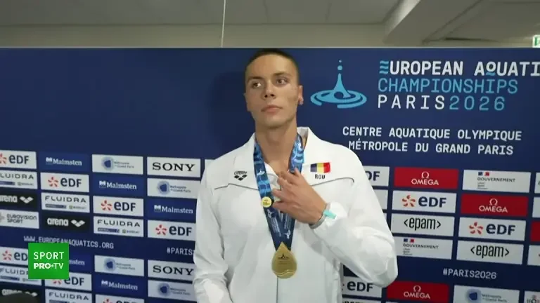Reacția lui David Popovici după ce cucerit aurul la 200 m liber (14.08.2026)